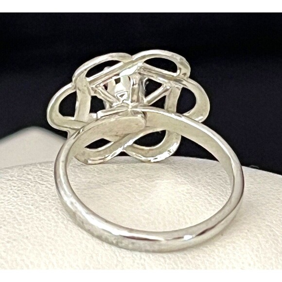 Vintage Costume Ring Mid Century Modern Silver Tone Prong Set Rhinestones  4J - Picture 4 of 4